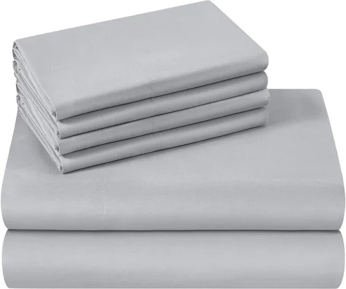 Vista 2 de HOMEIDEAS Sábanas de hotel de cama tamaño queen (blanco y gris)