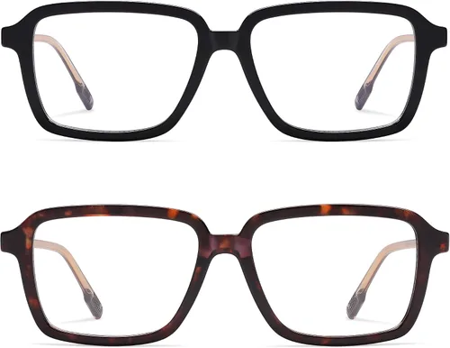 Vista 5 de AMOMOMA Paquete de 2 lentes de lectura retro para mujeres y hombres, marco rectangular para lector de computadora con luz azul AM6198