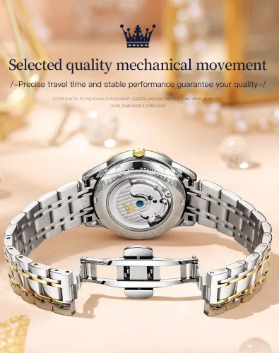 Vista 5 de OLEVS Reloj de pulsera automático para mujer, con diamantes de lujo, cuerda automática, a la moda, impermeable, luminoso