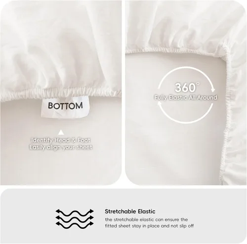 Vista 4 de MooMee Sábana bajera ajustable de solo 100% algodón lavado con textura parecida al lino, transpirable, duradera, suave, cómoda, bolsillo profundo