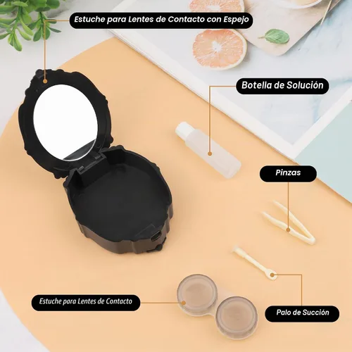 Vista 2 de Estuche de lentes de contacto de Rose Design Adecco LLC para almacenamiento para el hogar y viaje con espejo, Negro