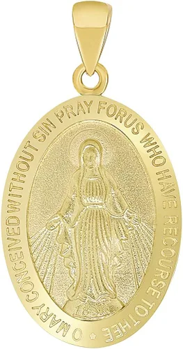 Vista 4 de Collar con colgante de oro amarillo macizo de 14 quilates pequeño medallón milagroso de la Virgen María