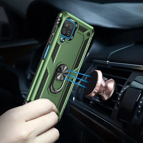 Vista 5 de Yiakeng Funda para teléfono Galaxy A12, Samsung A12 con protector de pantalla HD, fundas protectoras de grado militar con anillo para Samsung Galaxy