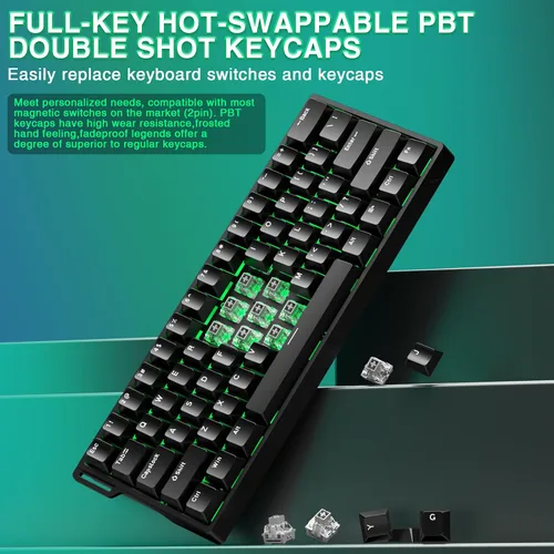 Vista 6 de Aula WIN60 HE - Teclado mecánico 60% para juegos con cable, interruptor magnético intercambiable en caliente, accionamiento ajustable, modo