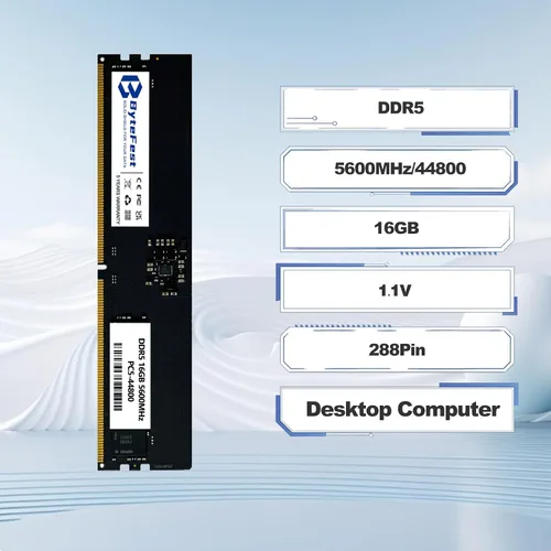 Vista 3 de DDR5 RAM 16GB 5600MHz PC5-44800 CL46 UDIMM 1.1V 288 Pin Compatible Computadora de escritorio Módulo de memoria RAM