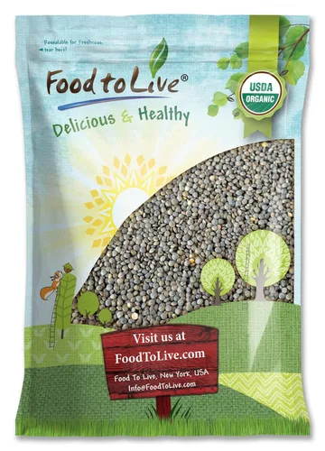 Vista 4 de Food to Live Lentejas verdes francesas orgánicas, 8 onzas, sin OMG, granos secos enteros, crudos, germinables, veganos, kosher, a granel. Ricas