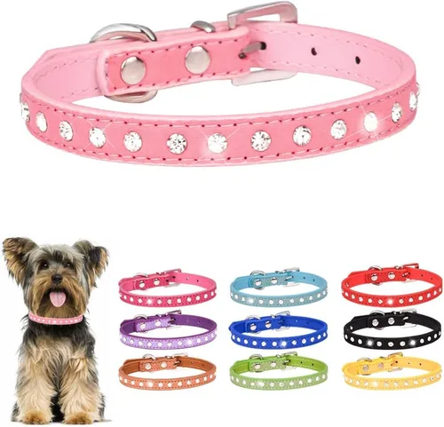 Vista 12 de Collares de perro con diamantes de imitación para perros pequeños, collar de cachorro con diamantes de imitación para niñas, bonito collar de gato