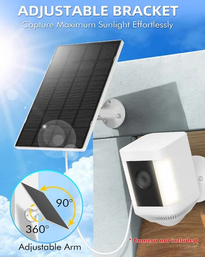Vista 8 de KEPEAK Panel Solar para Cámara Ring al Aire Libre, Cargador Solar Pequeño de 5V con Tipo C o Micro USB, Solo para Batería de Cámara Stick Up Cam