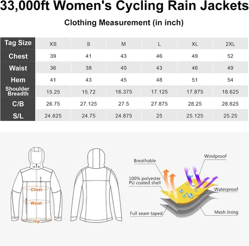Vista 6 de 33,000ft Chaqueta impermeable plegable para mujer, ligera, impermeable con capucha, chaqueta de ciclismo, rompevientos