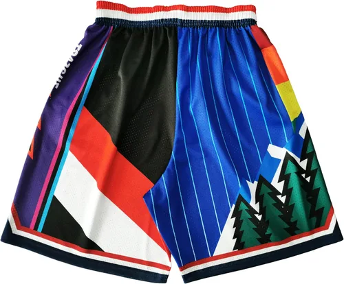 Vista 2 de Pantalones cortos deportivos de baloncesto para hombre, de malla, gimnasio, deportes, entrenamiento, cordón, retro, casual, a la moda, con bolsillos