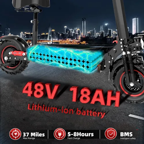 Vista 3 de Scooter eléctrico para adultos, neumáticos todoterreno de 11 pulgadas, batería grande de 48 V 18/21 AH, motor de 1200 W, 34 Mph, 34/37 millas