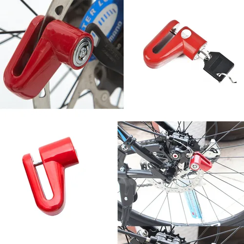 Vista 2 de Bloqueo de disco de seguridad para motocicleta, bicicleta, antirrobo, bloqueo de freno de rueda, candado resistente al agua para motocicleta, Rojo