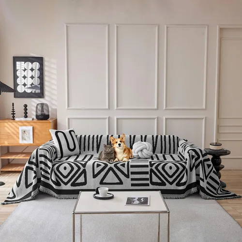 Vista 44 de VClife Funda para silla con acento azteca bohemio de 59 x 71 pulgadas, funda reversible y lavable de felpilla para sillón, color marrón castaño