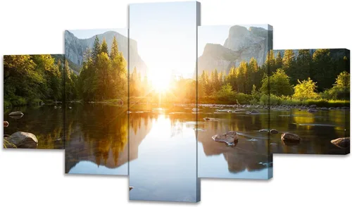 Vista 12 de SKASNFAI 5 piezas de paisaje del parque nacional Grand Teton, arte de pared, pinturas en lienzo de montaña, paisajes naturales, cuadros enmarcados