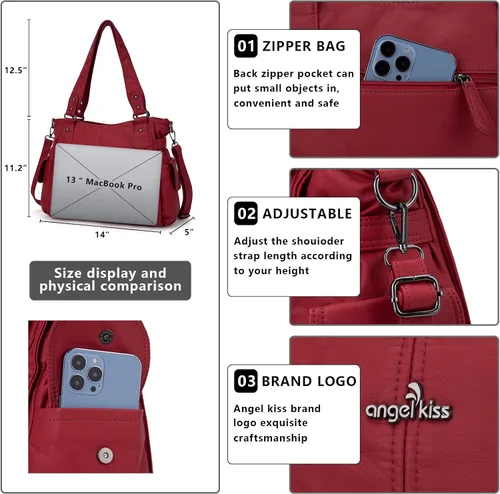 Vista 7 de Bolsos de mano para mujer, con asa superior, espaciosos, informales, de poliuretano, para el hombro, para mujer