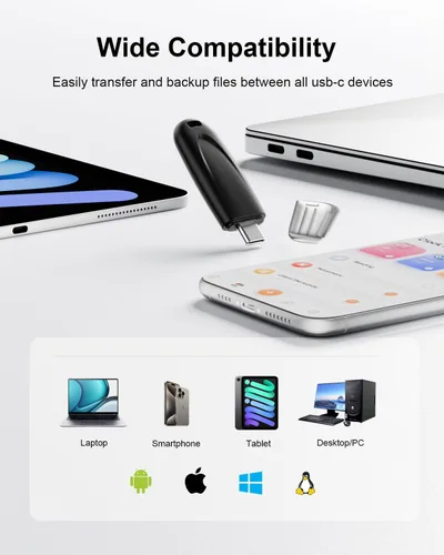 Vista 5 de Unidad flash USB C de 256 GB de hasta 450 MB/s, USB 3.2 Gen 1 tipo C compatible con Android, iPhone 15/16, portátiles, tabletas, negro