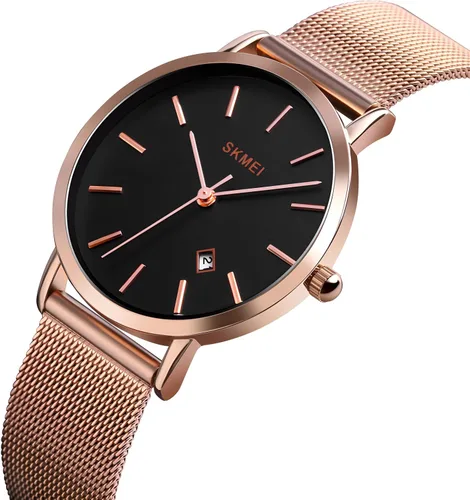 Vista 2 de MASTOP Relojes de cuarzo para mujer, ultrafinos, magníficos, simples, pequeños, pequeños, pulsera de acero con esfera pequeña