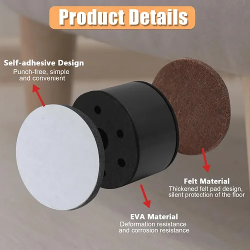 Vista 3 de Biaungdo Juego de 4 piezas de elevadores autoadhesivos para muebles, elevadores redondos para cama y muebles, elevadores resistentes de acero al