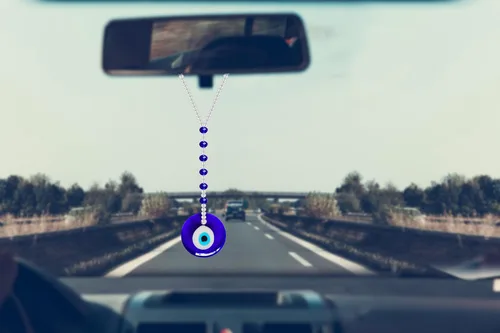 Vista 3 de Adorno colgante de auto de mal de ojo, accesorios para mujeres y hombres, adorno colgante de cristal para espejo retrovisor (forma redonda)