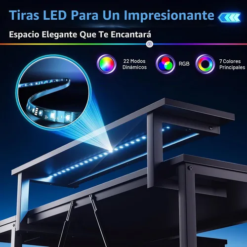 Vista 6 de Bestier - Escritorio de juegos con tomas de corriente, escritorio para computadora de 42 pulgadas en forma de L con luces LED, escritorio