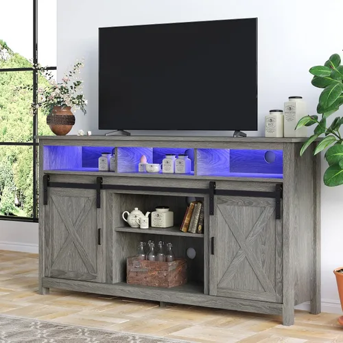 Vista 14 de Soporte de TV LED Estilo Casa de Campo para TVs de 65 pulgadas, Centro de Entretenimiento Rústico Soportes de Gabinete de TV con Tomas de Corriente