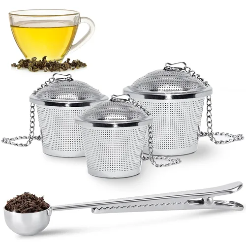 Vista 10 de Infusor de té de corazón, 10 unidades, 5.52 pulgadas, acero inoxidable más Juego de infusor de té de corazón plateado