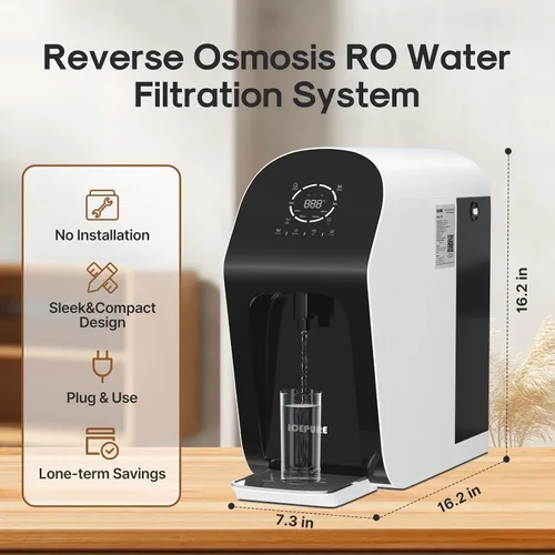 Vista 5 de ICEPURE Sistema de ósmosis inversa Filtro de agua para encimera, sistema de filtro de agua de encimera de ósmosis inversa, 4 etapas de RO, relación