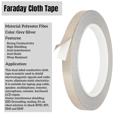 Vista 4 de Faraday - Cinta adhesiva de tela doble conductora para blindaje EMI, envoltura de arnés de cables, conexión a tierra, bloqueo de señal