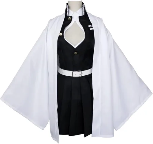 Vista 3 de Kanroji Mitsuri - Disfraz de cosplay de uniforme Kanroji, conjunto completo de Halloween para mujeres (Kanroji, L)