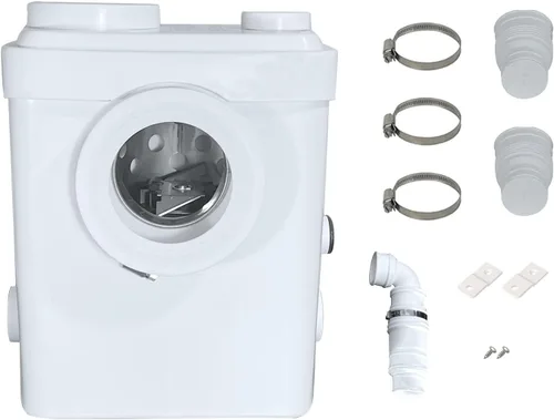 Vista 5 de WinZo Inodoro rectangular con salida trasera con bomba maceradora de 450 W, sistema de descarga ascendente para baño de sótano, cuenco cuadrado