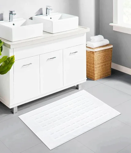 Vista 2 de COTTON CRAFT Tapete para bañera – Azulejo esculpido, 100% algodón, ultra absorbente, de baja pelusa, 1000 GSM, tapete de baño de lujo – Alfombra