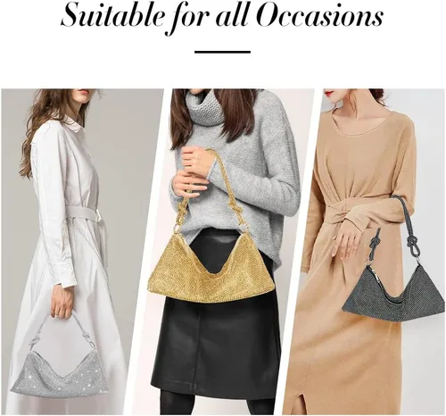 Vista 5 de Bolso de mano con diamantes de imitación para mujer, bolso de noche brillante con purpurina, bolso Hobo para graduación, cóctel, fiesta, boda