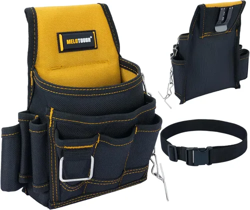 Vista 13 de MELOTOUGH Bolsa de herramientas para electricista, bolsas para cinturón de herramientas, múltiples bolsillos, organizador de herramientas para Azul