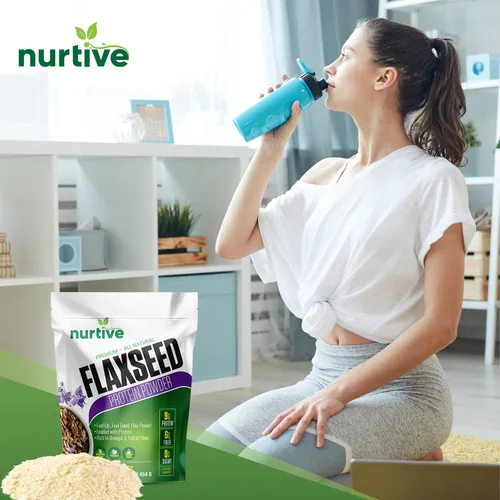 Vista 7 de Polvo de proteína de linaza a base de plantas, rica en omega-3 y antioxidantes, ideal para la recuperación después del entrenamiento, impulso