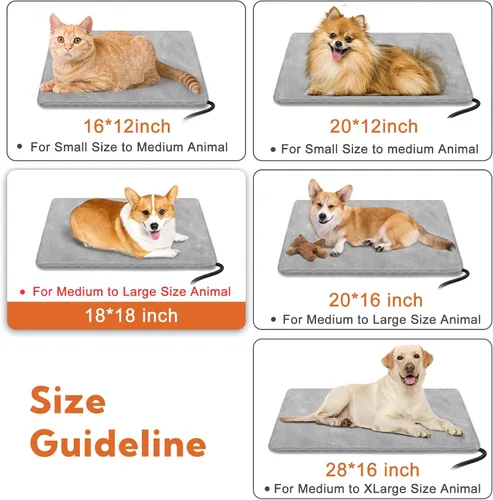 Vista 9 de Almohadilla de Calefacción para Perros al Aire Libre para Cama Calentada para Perros, Almohadilla Térmica para Mascotas con Funda Suave, Cable Gris