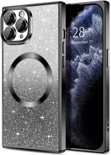 Vista 96 de Hython Funda para iPhone 13 Pro transparente con purpurina magnética [compatible con MagSafe] Protector completo de lente de cámara delgado