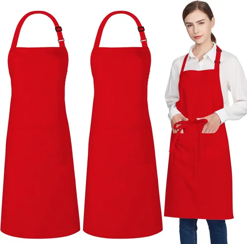 Vista 17 de Jubatus Paquete de 2 delantales 100% algodón con 2 bolsillos para cocinar, cocinero, delantal ajustable para mujeres y hombres, color beige