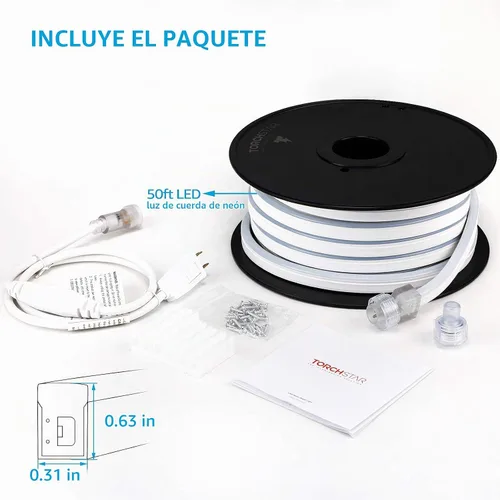 Vista 7 de TORCHSTAR Cuerda de neón LED de 50 pies para exteriores, IP67 impermeable, CA 120 V (150 pies máximo), certificado ETL y UL, decoración de edificios