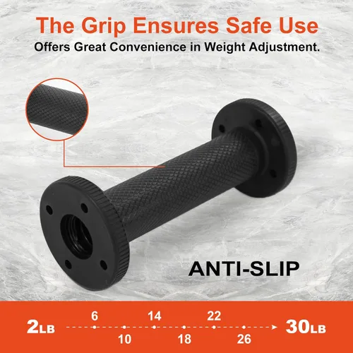 Vista 5 de Par de asas de mancuernas con mango universal, barra de mancuernas ajustable para platos de 1 pulgada, placas de peso estándar con 1 pulgada