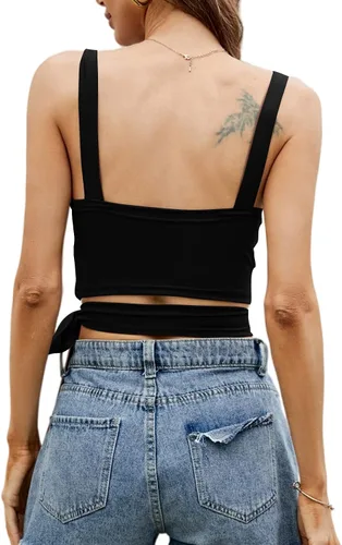Vista 2 de LYANER Camiseta sin mangas con cuello en V profundo, nudo torcido, cintura hueca, corbata