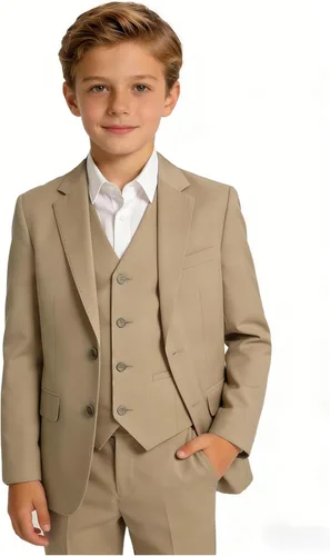 Vista 12 de Trajes para niños, traje de portador de anillos, chaleco formal y pantalones para niño, conjunto de trajes de boda Azul bebé