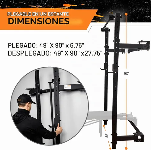 Vista 2 de PRx Performance Soporte plegable para sentadillas de pared, barra de dominadas ajustable resistente, equipo de gimnasio en casa que ahorra espacio