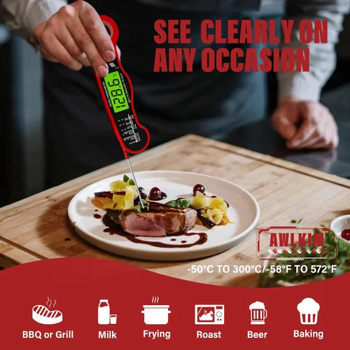 Vista 5 de AWLKIM Termómetro Digital de Carne para Cocinar - Termómetro de Cocina Impermeable IP67 con Retroiluminación y Función de Retención, Termómetro