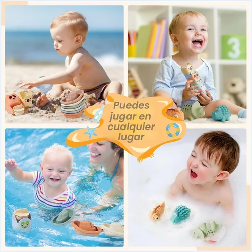 Vista 7 de Juguetes de baño para bebés de 1 a 3 años, paquete de 14 juguetes de baño sin moho para niños de 2 a 4 años, juguetes de bañera con botes flotantes