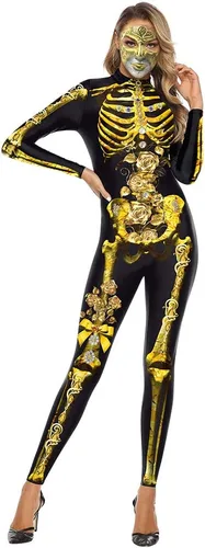 Vista 10 de Sister Amy Disfraz de esqueleto de Halloween para mujer, overol de cosplay