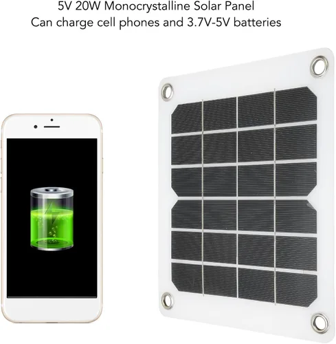 Vista 4 de Kit de panel solar, cargador de energía monocristalino de 20 vatios y 5 voltios, panel solar portátil USB, ahorro de energía, para estación
