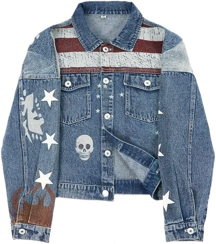 Vista 4 de XIOLKI Women's Button Down Denim Jacket High Waist Denim Jacket Cosplay Denim Jacket