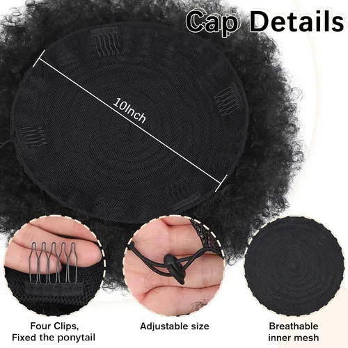 Vista 5 de AISI QUEENS Cola de caballo afro extra grande con cordón para mujeres, gran moño de cabello afro rizado y kinky sintético, postizos de cabello