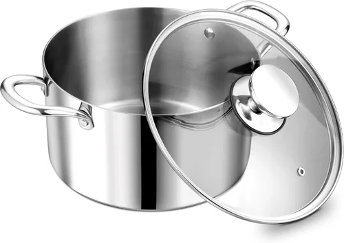Vista 9 de P&P CHEF Olla de 4 cuartos de galón de acero inoxidable tricapa, olla de 4 cuartos de galón para cocinar pasta con tapa visible para sopa