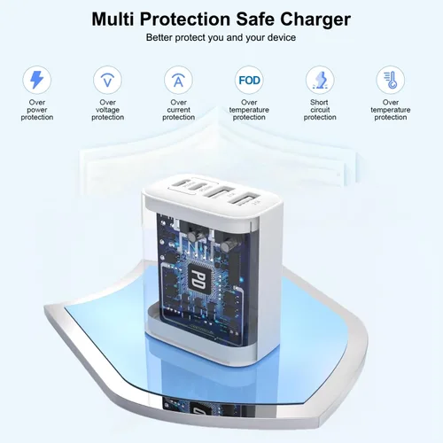Vista 6 de 2 unidades de cable trenzado iPhone 17/16/15 Pro Max USB C a C, cargador Apple tipo C de 40 W PD de 4 puertos con enchufe de pared y cable trenzado